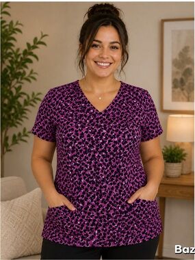 Sz XL Pink Heart Scrub Top By Scrub Star